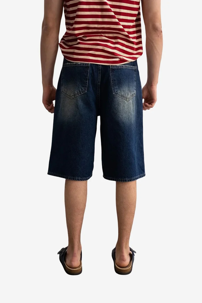 Giesto Maya Blue GIESTO Destroyed Denim Wide Leg Midi Shorts for Men | Best Price UAE