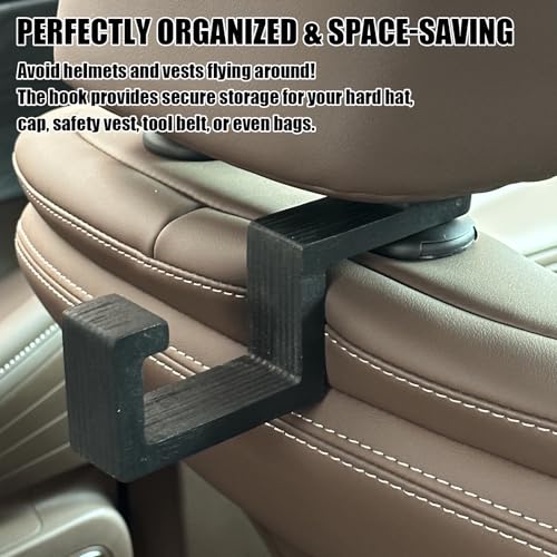 DAUCHVNY Hard Hat Holder for Truck Seat Bamboo Hard Hat Hook for Seatback, Headrest Hooks for Car, Portable Hard Hat Hanger, Holds Hard Hat and Vest with Ease (1) - Image 4