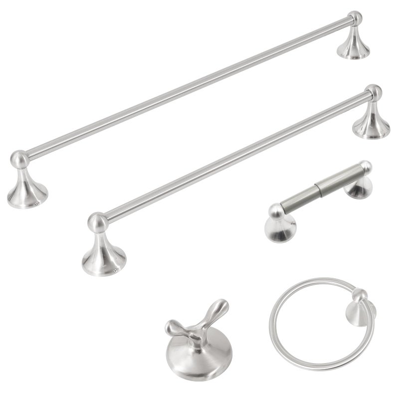 Bathroom Hardware Set Brushed Nickel Towel Bar 5Piece for bathoom Elegant Bathroom Accessory kit Inclusions 24 inch Wall Mounted Towel Rack 18 inch Towel RodTowel RingHookToilet Paper Holder