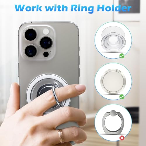 imluckies Magnetic Base Compatible with PopSocket Phone Grips and MagSafe iPhone Series Case, Removable Kindle/Phone Holder Base, Thin & Light Portable Plate, Matte Clear - Image 2