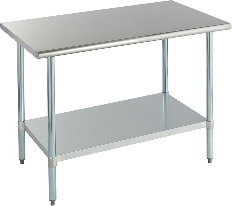 ROCKPOINT Stainless Steel Table for Prep  Work 30x48 Inches NSF Metal Commercial Kitchen Heavy Duty Table with Adjustable Under Shelf and Table Foot for Restaurant Home and Hotel