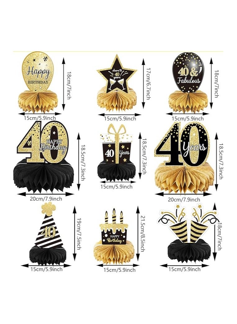9 قطع من ديكورات عيد الميلاد الأربعين، قطع مركزية لعيد الميلاد الأربعين لديكورات الطاولات، تهتف حتى 40 عامًا، على شكل قرص العسل، زينة عيد ميلاد سعيد 40 للرجال والنساء بعد أربعين عامًا من الميلاد - Image 2