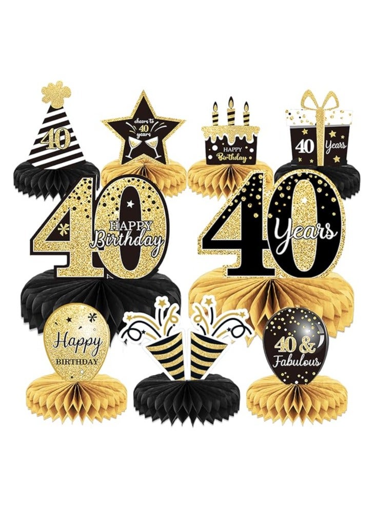 9 قطع من ديكورات عيد الميلاد الأربعين، قطع مركزية لعيد الميلاد الأربعين لديكورات الطاولات، تهتف حتى 40 عامًا، على شكل قرص العسل، زينة عيد ميلاد سعيد 40 للرجال والنساء بعد أربعين عامًا من الميلاد - Image 1