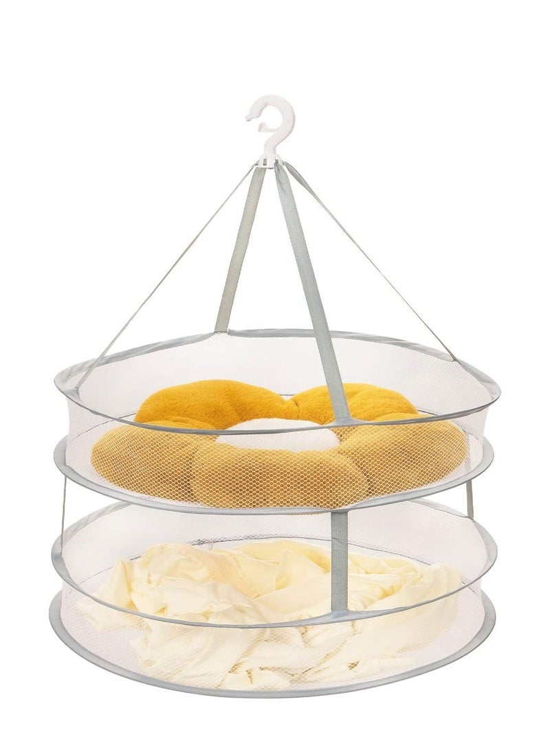 Large Folding Clothes Dryer 2Tier Foldable Mesh Hanging Sweater Drying Rack with Windproof Hook Multifunction Lay fold Flat Dry Hanger for Hydroponics Flowers Buds Fruits Seafoods - Image 1