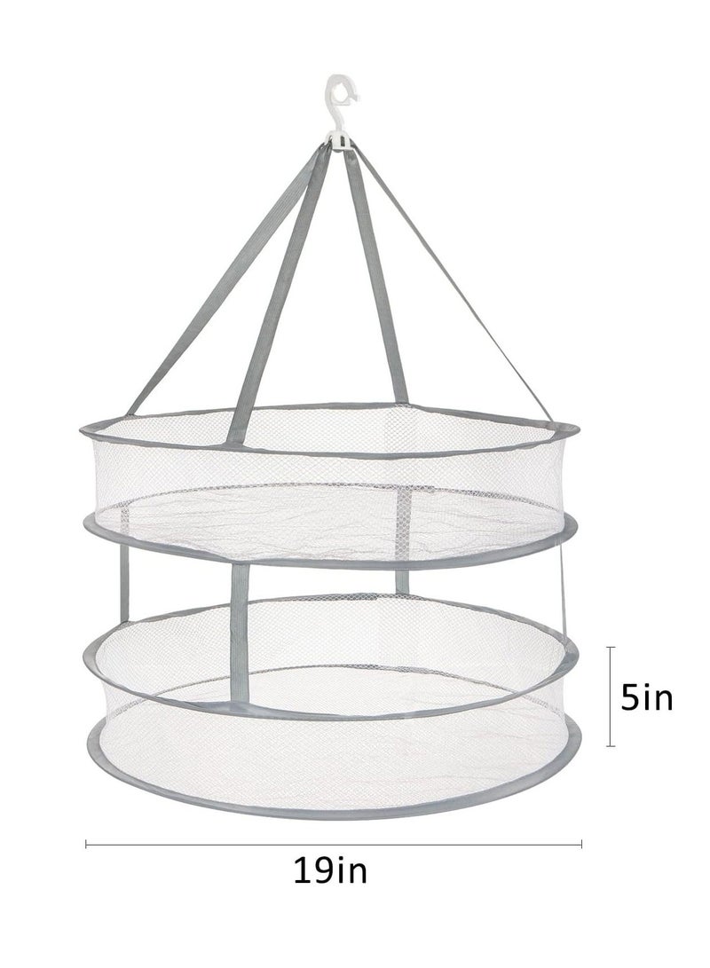 Large Folding Clothes Dryer 2Tier Foldable Mesh Hanging Sweater Drying Rack with Windproof Hook Multifunction Lay fold Flat Dry Hanger for Hydroponics Flowers Buds Fruits Seafoods - Image 4