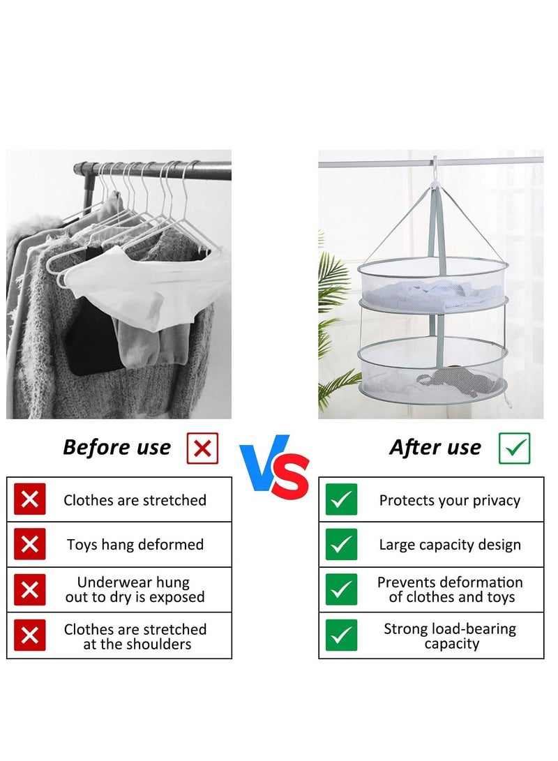 Large Folding Clothes Dryer 2Tier Foldable Mesh Hanging Sweater Drying Rack with Windproof Hook Multifunction Lay fold Flat Dry Hanger for Hydroponics Flowers Buds Fruits Seafoods - Image 3