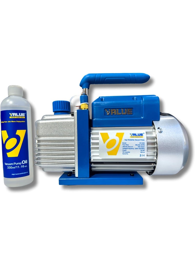 Value VACCUM PUMP VALUE VE125N Single-Stage – 1/4 HP, 2.5–3.0 CFM | Ultimate Vacuum 150 Microns | Oil-Sealed Rotary Vane | Lightweight & Portable | HVAC & Refrigeration Use - Image 1
