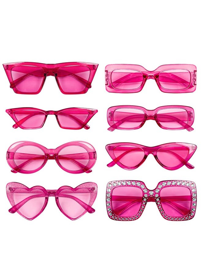 Sunovelties 8 Mixed Hotpink Style Party Sunglasses Retro Colored Party Favors Bulk Classic Costume Glasses For Women  - Image 1