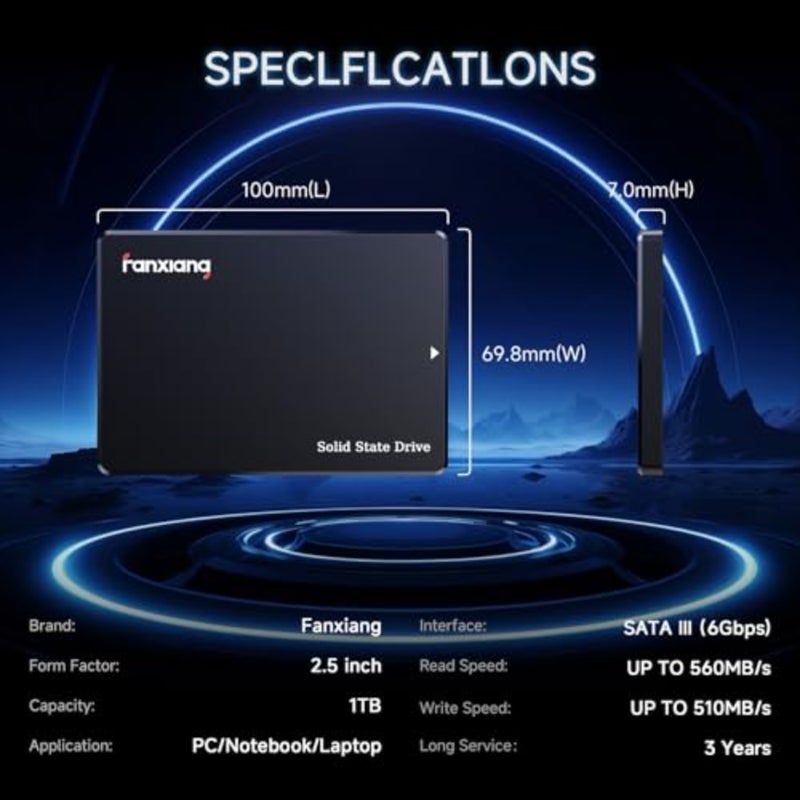 1 تيرابايت SATA SSD 2.5 بوصة SSD SATA III 6 جيجابايت/ثانية محرك أقراص الحالة الصلبة الداخلي يصل إلى 560 ميجابايت/ثانية ذاكرة تخزين مؤقت NAND SLC ثلاثية الأبعاد لأجهزة الكمبيوتر المحمول والكمبيوتر المكتبي تعزيز الأداء 7 مم 0.28 بوصة S101Q - Image 3
