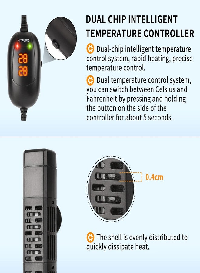 HiTauing Aquarium Heater, 50W/100W/200W/300W/500W Submersible Fish Tank Heater with Over-Temperature Protection and Automatic Power-Off When Leaving Water for Saltwater and Freshwater - Image 4