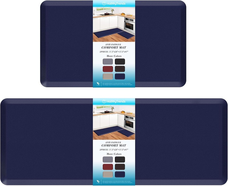 HappyTrends 2 PCS Kitchen Mat Cushioned Anti-Fatigue Floor Mat, Heavy Duty Ergonomic Comfort Foam Standing Mat,20"x30"+20"x47",Navy - Image 1