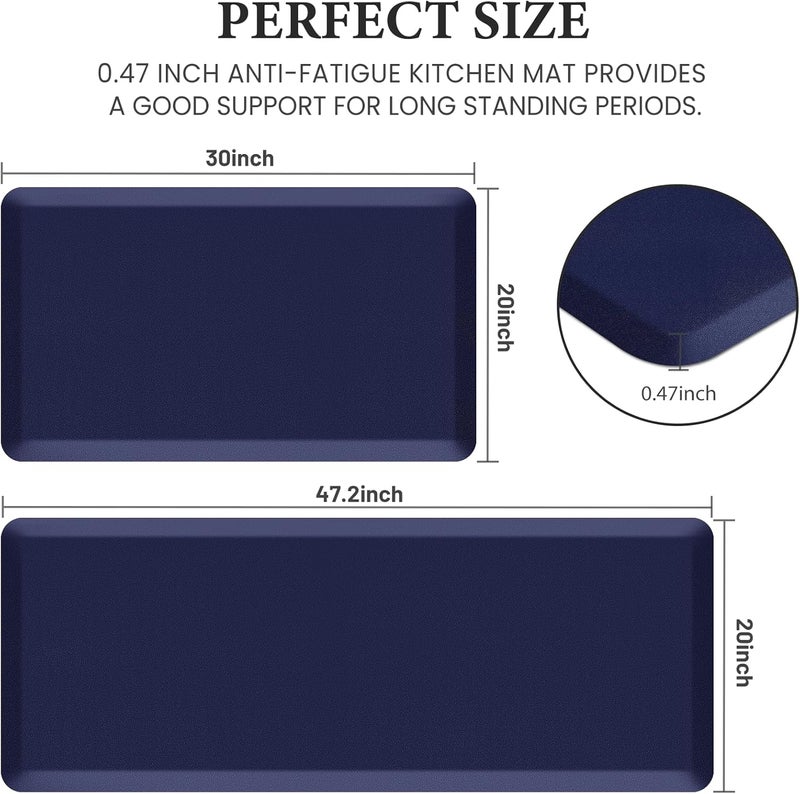 HappyTrends 2 PCS Kitchen Mat Cushioned Anti-Fatigue Floor Mat, Heavy Duty Ergonomic Comfort Foam Standing Mat,20"x30"+20"x47",Navy - Image 2