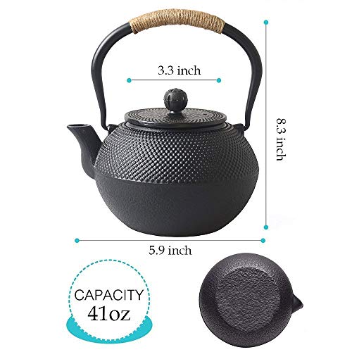 Hwagui - Large Cast Iron Teapot With Infuser For Varieties Of Loose Leaf Tea, Tea Bags, Black Tea Kettle Stovetop Safe 1200ml/41oz - Image 2