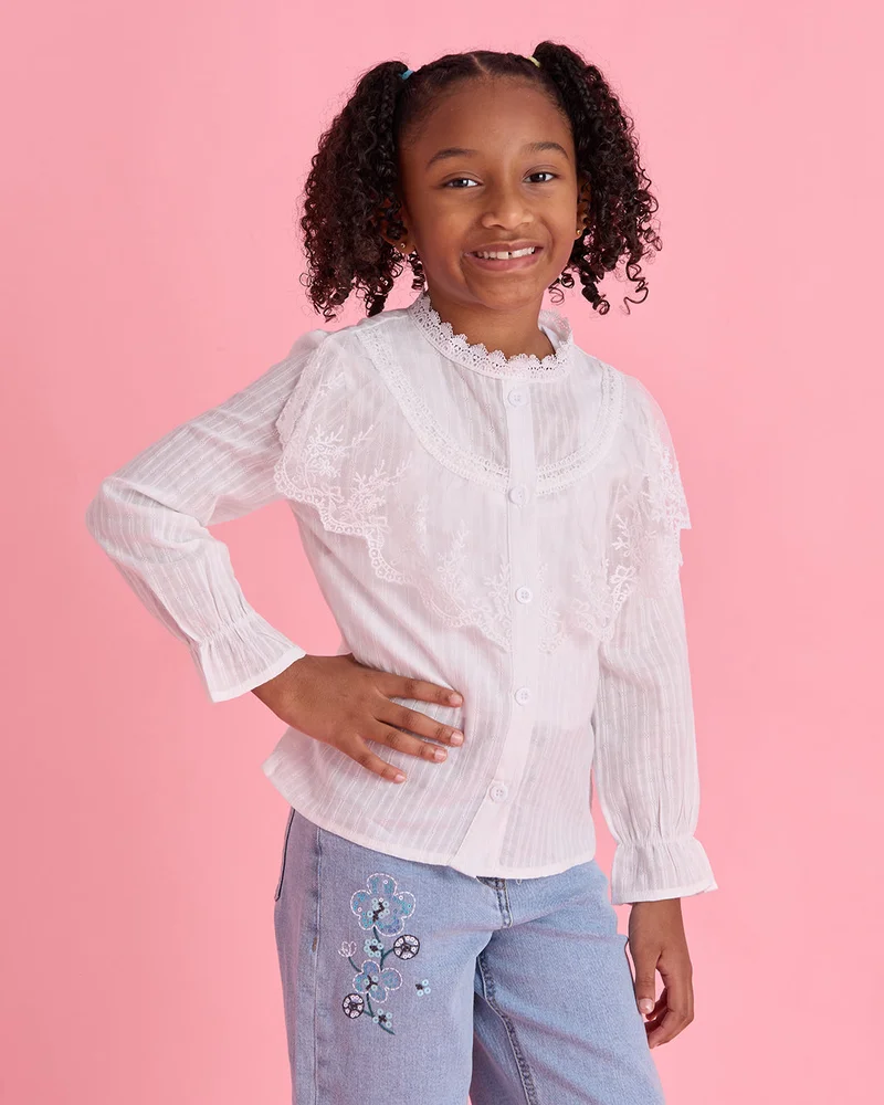 Redtag Girls White Button Front Shirt