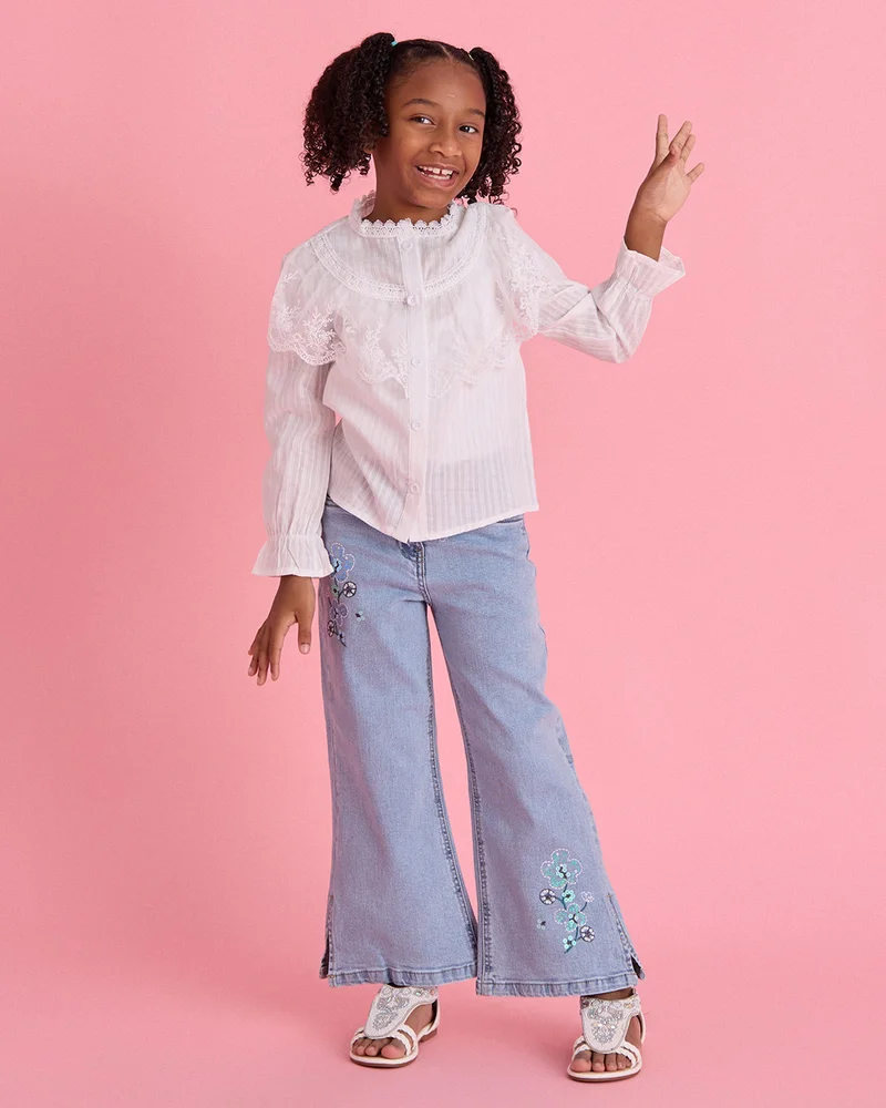 Redtag Girls White Button Front Shirt