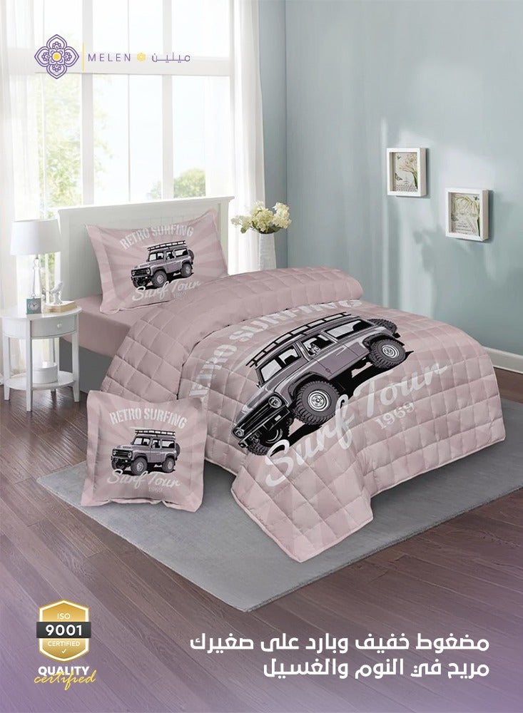 Melen Single Summer children's Bedding Set with compressed Insert- 4 Pieces- Juno - Light Pink - Cream  - Image 1