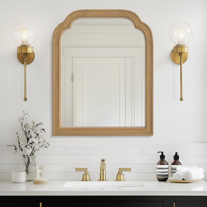 WOOD FRAME WALL MIRROR DECOR FOR ENTRYWAY LIVING ROOM OR BEDROOM HOME DECOR LIGHT WOODGRAIN 16 X 20 NATURAL COLOR
