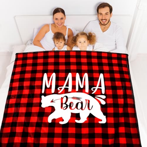 VitalCozy 2 Pcs Church Mothers Day Gifts Mama Bear Slipper Gift for Mom Administrative Assistants Appreciation Gifts Mama Bear Buffalo Plaid Blanket Appreciation Gift for Women Mom Wife - Image 3