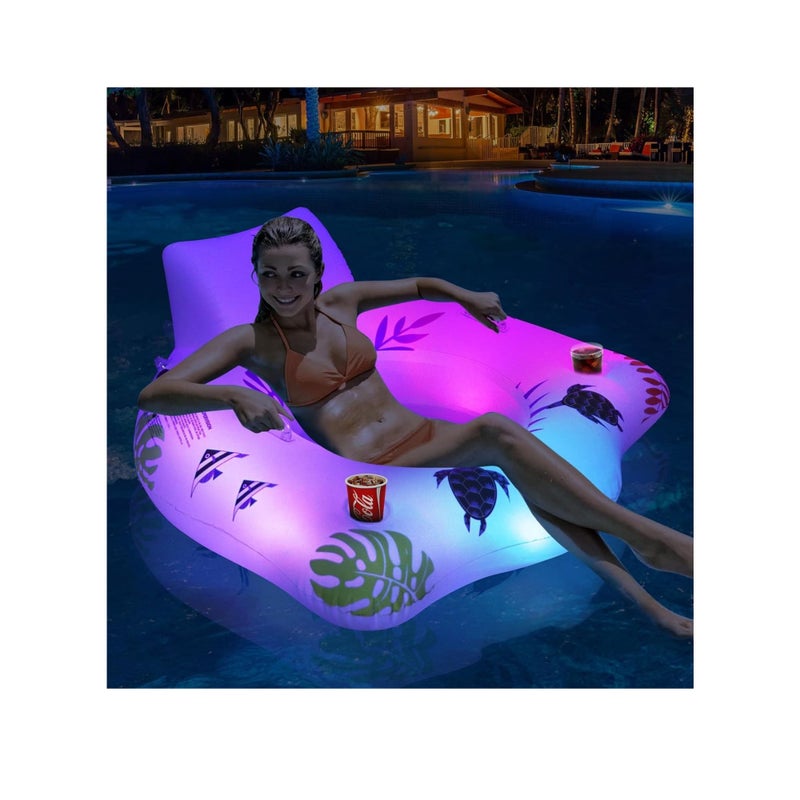 SOLARAE Inflatable Pool Floats Chair, Premium Recliner Pool Lounger, Solar Powered Water Floats, with Color Changing Light, 2 Cup Holders & 2 Armrests, Beach Float Pool Sofa, Pool Raft Lounge Pool Floaties - Image 1