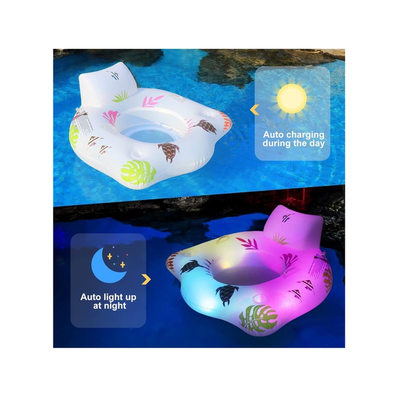 SOLARAE Inflatable Pool Floats Chair, Premium Recliner Pool Lounger, Solar Powered Water Floats, with Color Changing Light, 2 Cup Holders & 2 Armrests, Beach Float Pool Sofa, Pool Raft Lounge Pool Floaties - Image 2