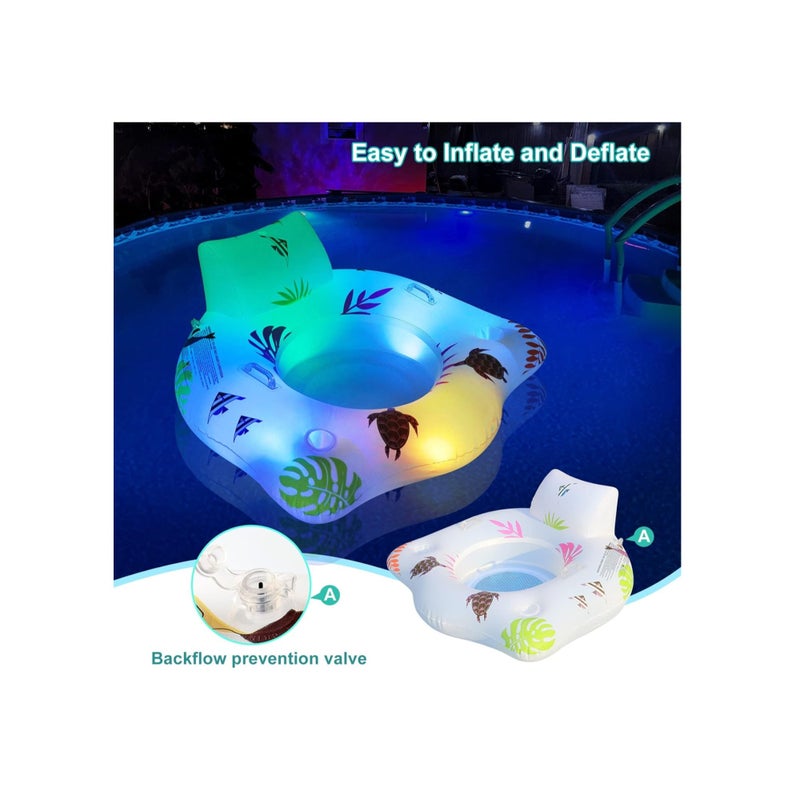 SOLARAE Inflatable Pool Floats Chair, Premium Recliner Pool Lounger, Solar Powered Water Floats, with Color Changing Light, 2 Cup Holders & 2 Armrests, Beach Float Pool Sofa, Pool Raft Lounge Pool Floaties - Image 3