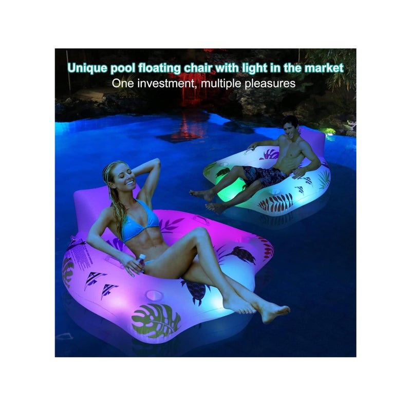 SOLARAE Inflatable Pool Floats Chair, Premium Recliner Pool Lounger, Solar Powered Water Floats, with Color Changing Light, 2 Cup Holders & 2 Armrests, Beach Float Pool Sofa, Pool Raft Lounge Pool Floaties - Image 4