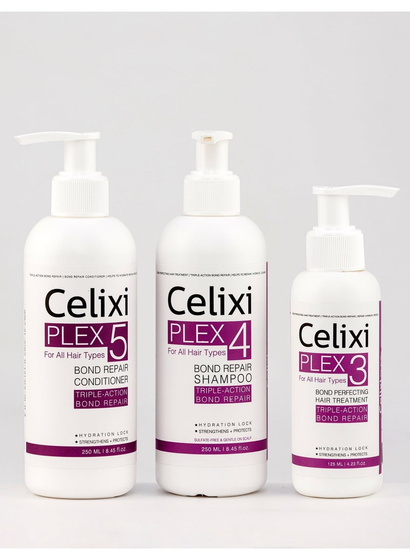 Celixi Bundle Celixi® Plex, USA, Salon Repair Ritual – Complete Hair Repair Set (Shampoo, Mask & Conditioner) - Image 1