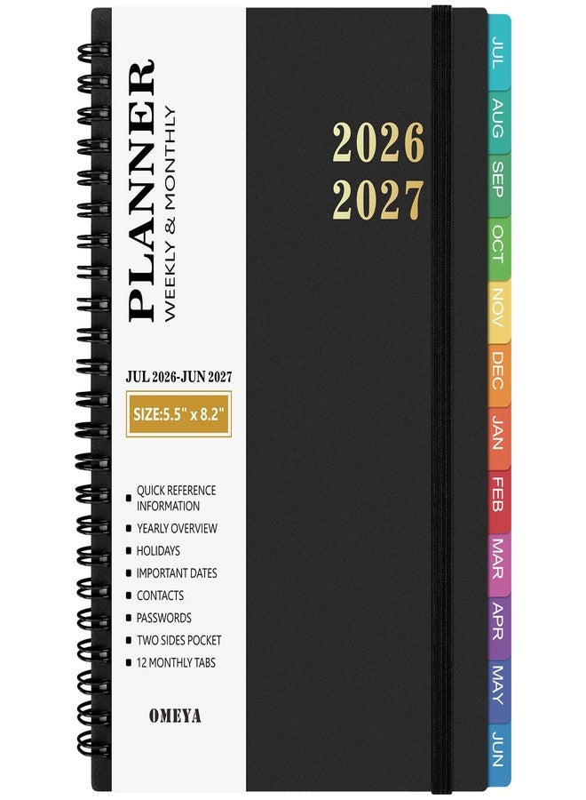 أومييا مخطط 2026-2027: مخطط أكاديمي أسبوعي وشهري، من يوليو 2026 إلى يونيو 2027، مقاس 5.5 × 8.2 بوصة، مخطط تقويم مع فواصل شهرية، غلاف مرن، ورق سميك، جيب داخلي لأدوات المكتب المدرسية (أسود) - Image 1
