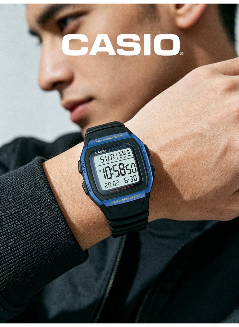 Casio Unisex Retro Digital Square Sports Watch, Large Clear LCD Screen, Matte Black Wave Resin Strap, Dual Time & LED Backlight, 5ATM Water Resistant W-96H-2A - Image 5