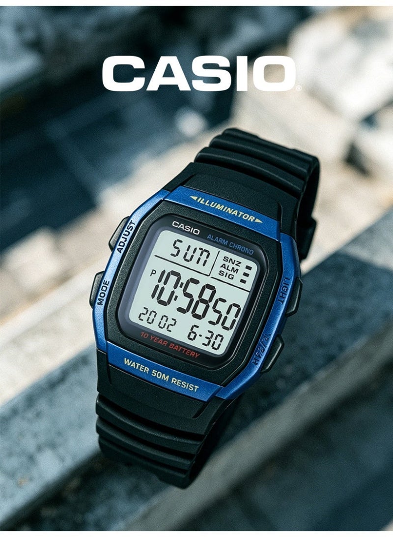 Casio Unisex Retro Digital Square Sports Watch, Large Clear LCD Screen, Matte Black Wave Resin Strap, Dual Time & LED Backlight, 5ATM Water Resistant W-96H-2A - Image 3