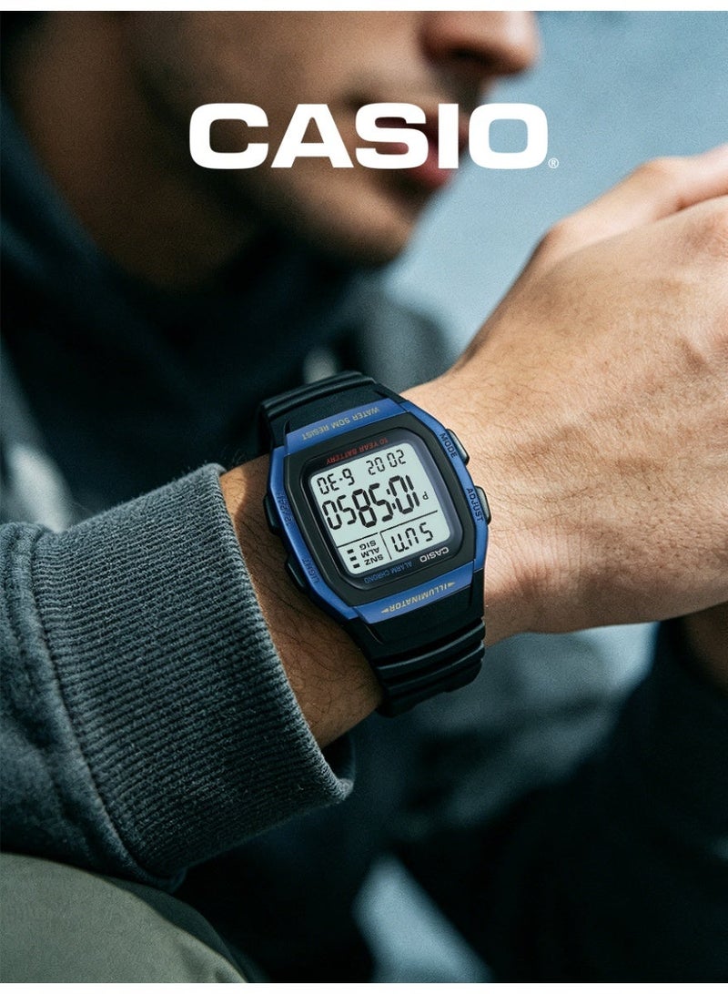 Casio Unisex Retro Digital Square Sports Watch, Large Clear LCD Screen, Matte Black Wave Resin Strap, Dual Time & LED Backlight, 5ATM Water Resistant W-96H-2A - Image 4