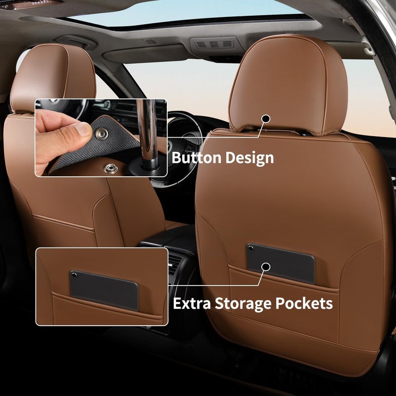 FLORICH Leather Car Seat Covers Full Set, Breathable Waterproof Nappa Leather Seat Covers, Gary Seat Covers, Automotive Interior Cover Universal for Cars SUV Truck Sedan - Coffee - Image 5