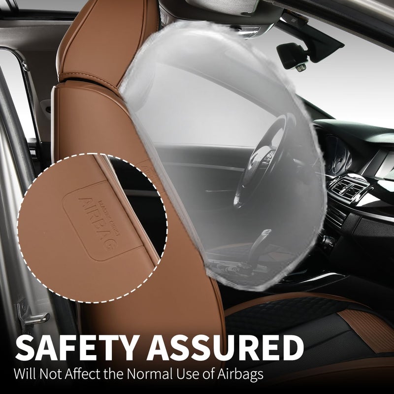 FLORICH Leather Car Seat Covers Full Set, Breathable Waterproof Nappa Leather Seat Covers, Gary Seat Covers, Automotive Interior Cover Universal for Cars SUV Truck Sedan - Coffee - Image 3