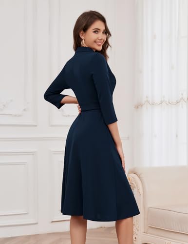 Meetjen Women's Vintage Tea Dress Swing 3/4 Sleeve Cocktail Party Wedding Guest Formal Church Work Dresses,Navy,S - Image 5