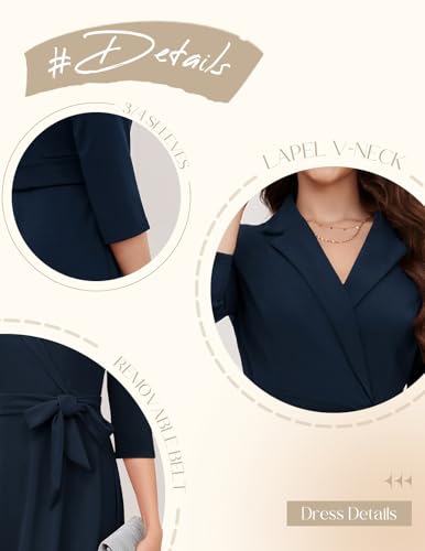 Meetjen Women's Vintage Tea Dress Swing 3/4 Sleeve Cocktail Party Wedding Guest Formal Church Work Dresses,Navy,S - Image 4