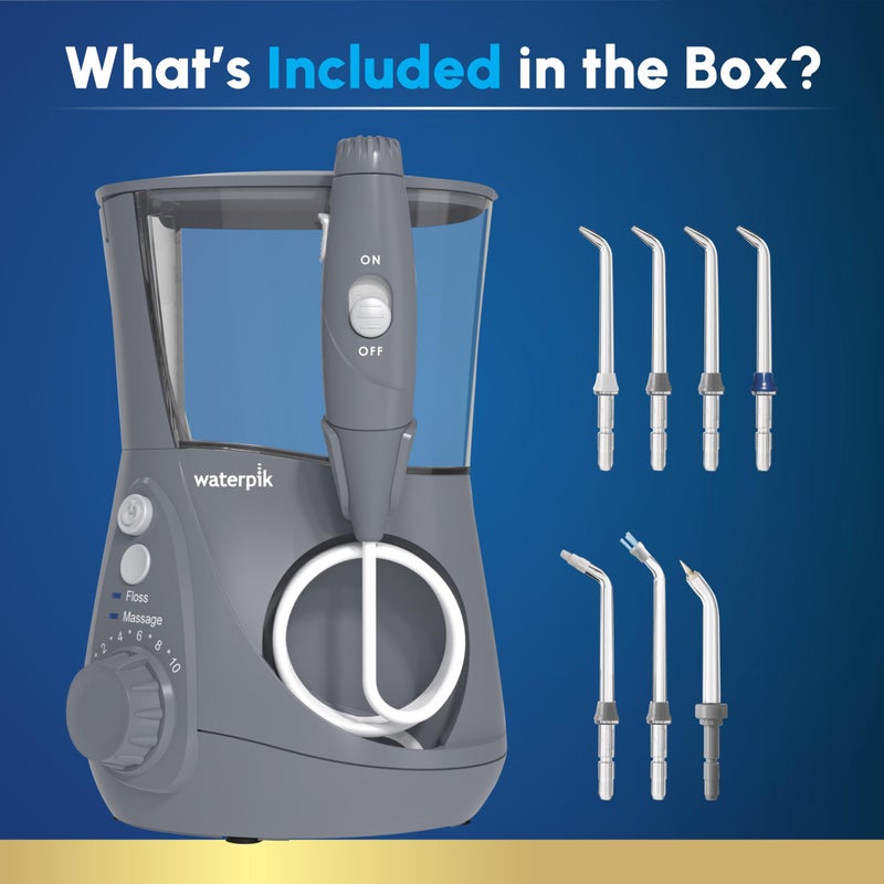Waterpik Aquarius Water Flosser For Teeth Cleaning, Gums, Braces, Dental Care, Electric Power With 10 Settings, 7 Tips For Multiple Users And Needs, ADA Accepted, Gray WP-667, Packaging May Vary - Image 4