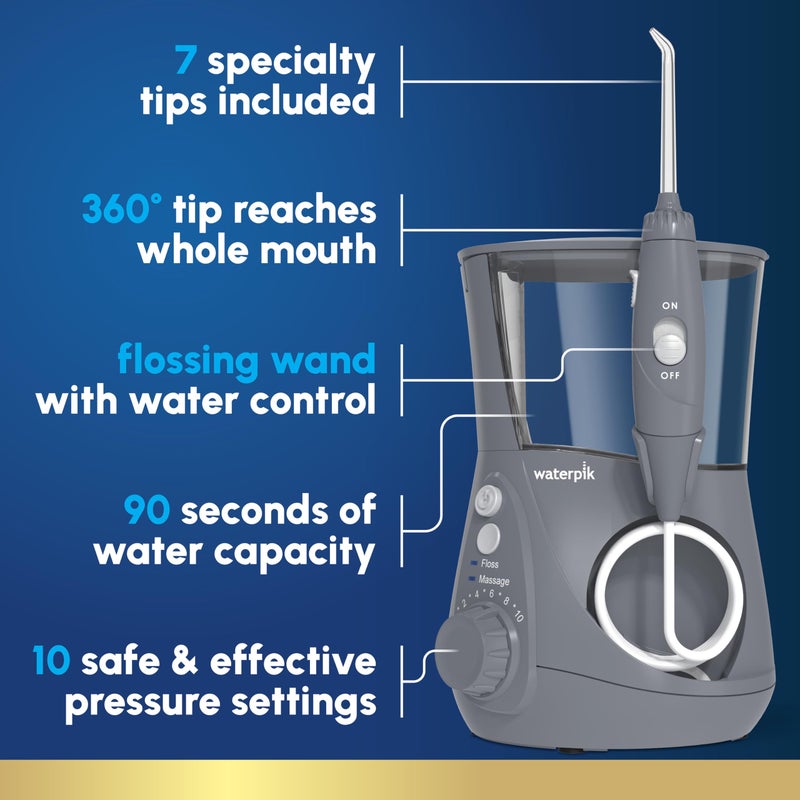 Waterpik Aquarius Water Flosser For Teeth Cleaning, Gums, Braces, Dental Care, Electric Power With 10 Settings, 7 Tips For Multiple Users And Needs, ADA Accepted, Gray WP-667, Packaging May Vary - Image 2