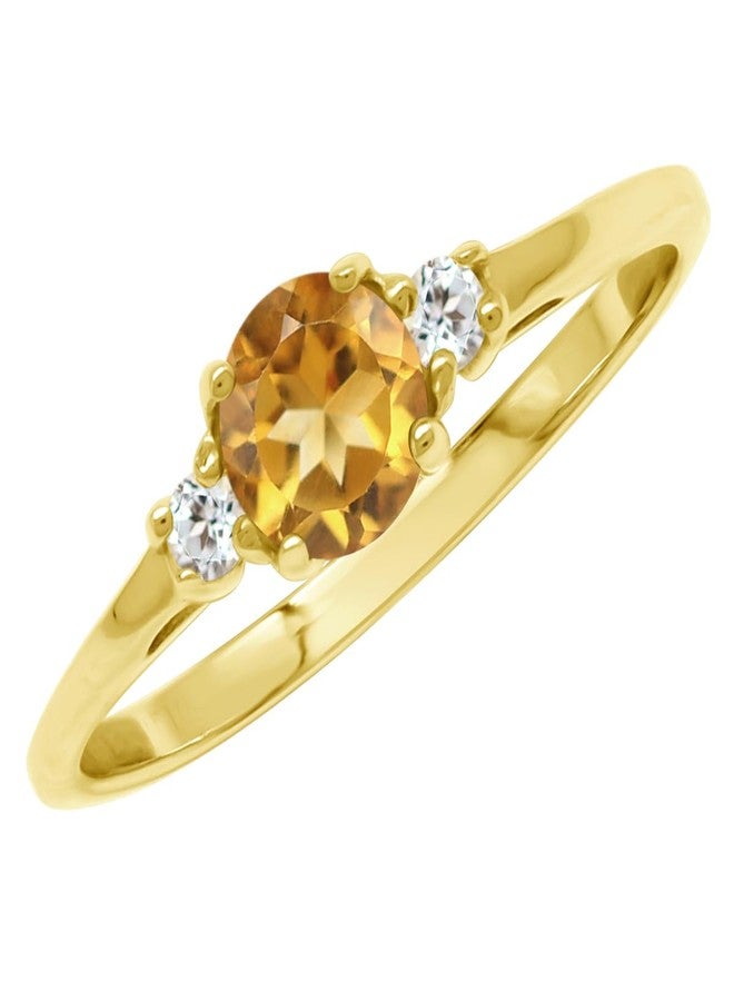 Silvershake 5MM Petite Genuine Round Shape Citrine 18K Yellow Gold Plated 925 Sterling Silver Promise Ring November Gemstone Birthstone Jewelry for Women Size 7.5 - Image 1