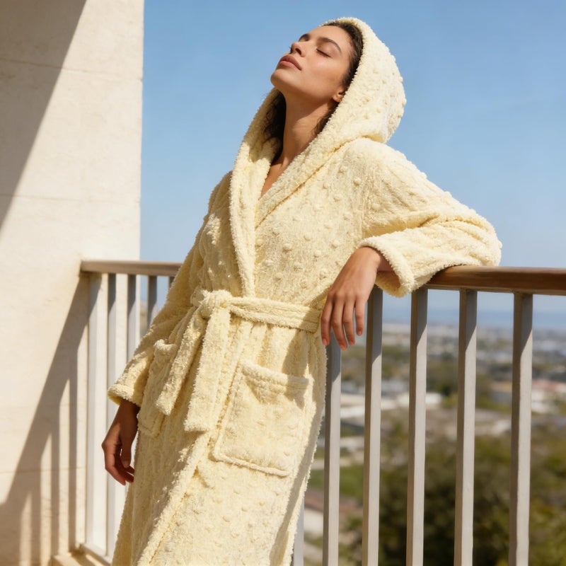 HEARTNICE Fuzzy Soft Robes for Women, Long Plush Hooded Robe Fluffy Warm Bathrobes(Light Yellow,S/M) - Image 3