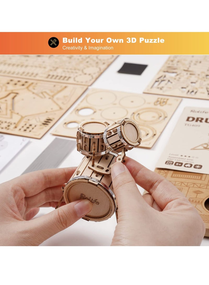 3D Wooden Puzzles, 3D Wooden Puzzles Model Kit for Adults and Teens to Build Musical Instrument Series (Drum kit), Projects for Kids Ages 12-16,Birthday Gifts Hobbies for Women Men - Image 4