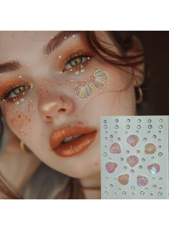 ستاردست بوتيك 3 Sheets ملصقات وجه بفراشات وحورية البحر — تاتو لاصق + أحجار لؤلؤ وصدف لامعة - Image 4
