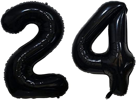 flavouredlove 16 inch Twenty-four Foil Number Air or Helium Balloon Party Decoration Black Pack of 1 | 24 Year No. Balloons Birthday/Anniversary (Black Number 24) - Image 5
