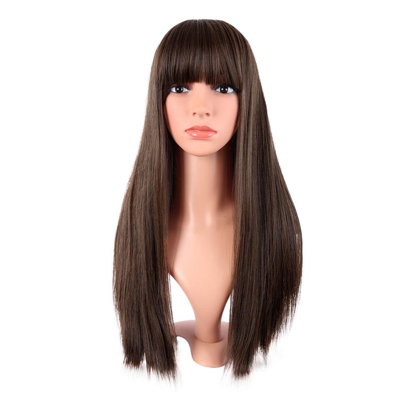 MapofBeauty 22 Inch56 cm Long Straight Synthetic Hair Heat Resistant Party Cosplay Wig Brown