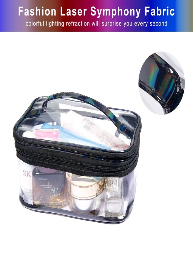 Lermende Large Clear Makeup Bag, 2 Layer Portable Makeup Organizer Bag Water-Resistant PVC Travel Makeup Pouch Laser Cosmetic Bag For Girl and Women (upblack) - Image 3