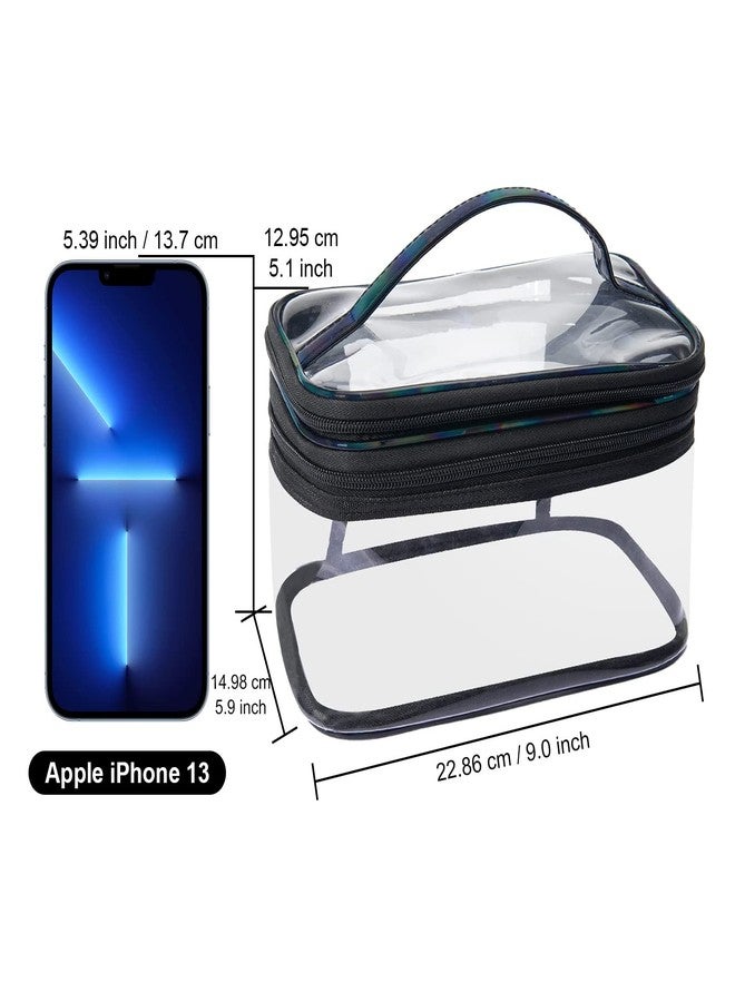 Lermende Large Clear Makeup Bag, 2 Layer Portable Makeup Organizer Bag Water-Resistant PVC Travel Makeup Pouch Laser Cosmetic Bag For Girl and Women (upblack) - Image 2