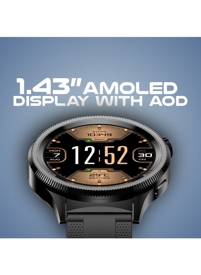 هيزاير ساعة Hezire H-Watch Crown الذكية – شاشة AMOLED 1.43 بوصة، بطارية 6 أيام، مقاومة للماء والغبار IP68، مساعد صوتي، أكثر من 200 وجه ساعة قابل للتخصيص (أسود) - Image 4