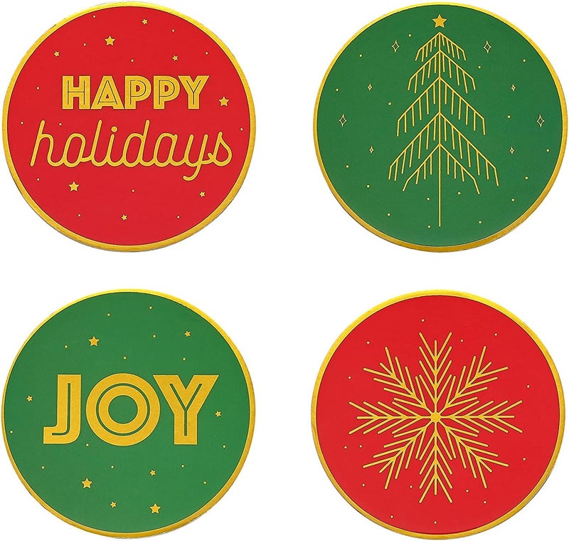 Pearhead Holiday Christmas Drink Coasters Green and Red Festive Party Coasters Holiday Home Decorations Christmas Holiday Coasters Set of 4 - Image 1