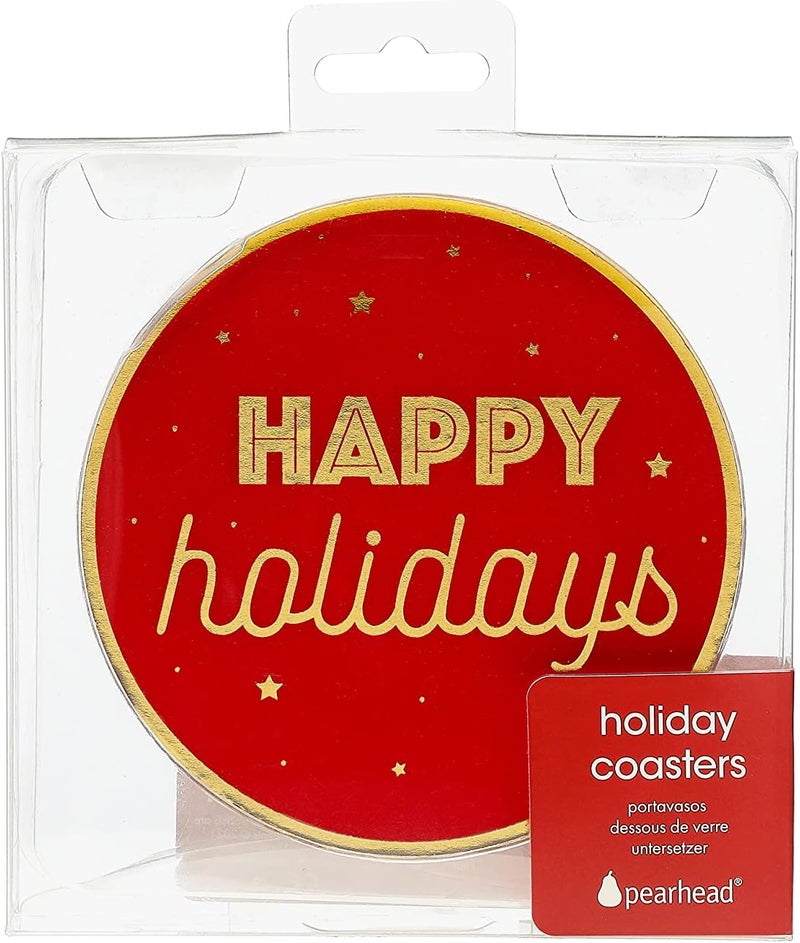 Pearhead Holiday Christmas Drink Coasters Green and Red Festive Party Coasters Holiday Home Decorations Christmas Holiday Coasters Set of 4 - Image 5
