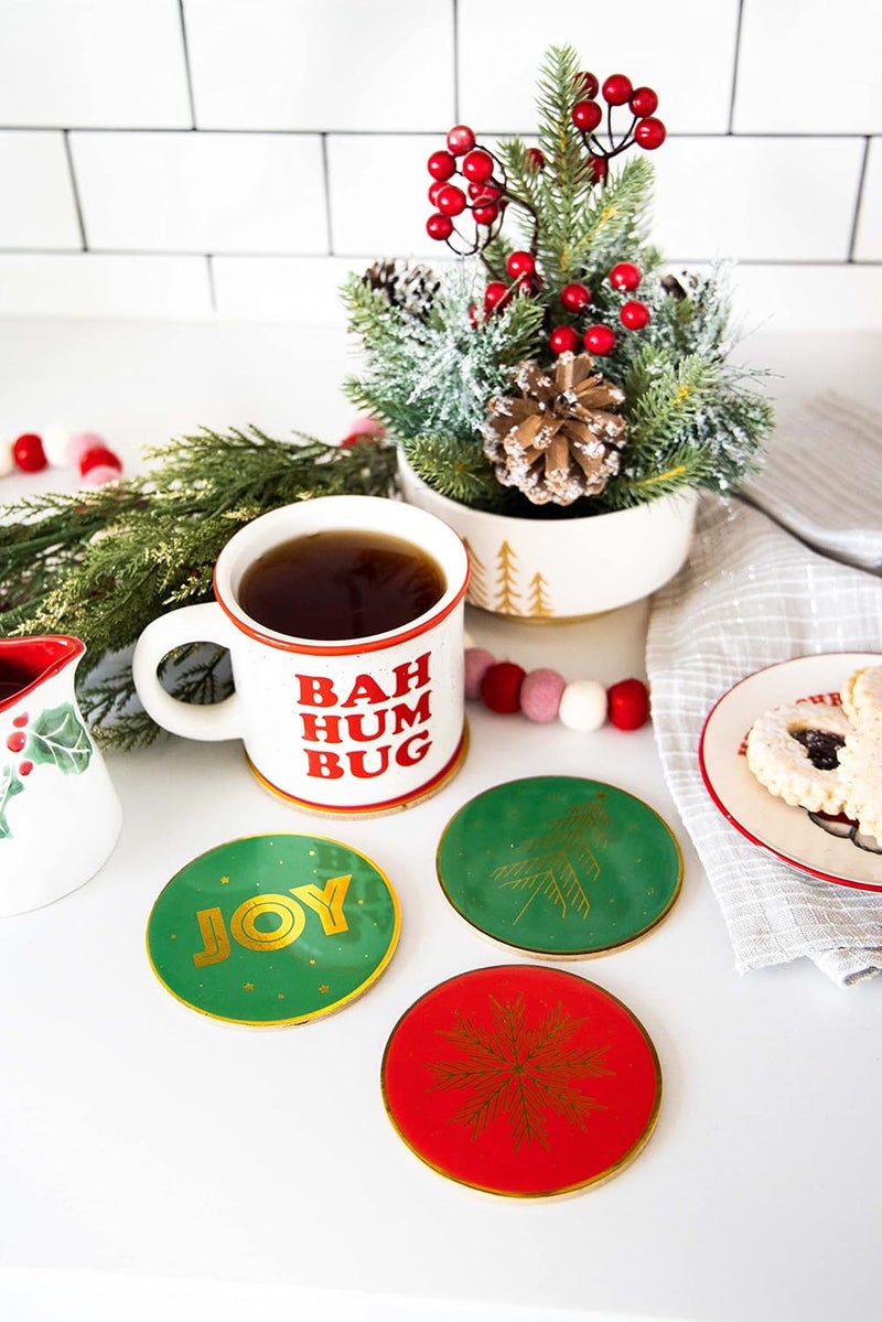 Pearhead Holiday Christmas Drink Coasters Green and Red Festive Party Coasters Holiday Home Decorations Christmas Holiday Coasters Set of 4 - Image 3