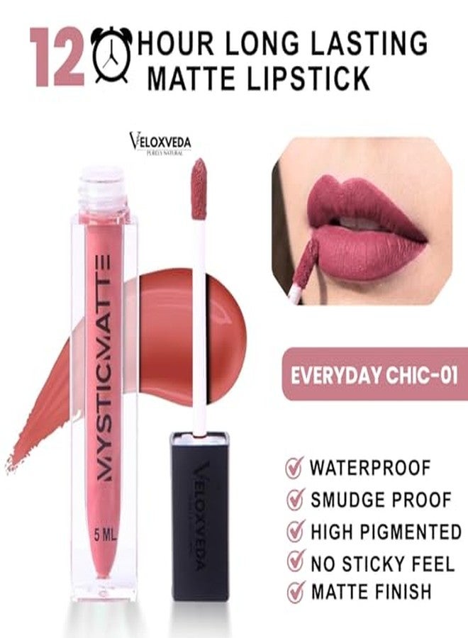 Veloxveda Mystic Matte Liquid Lipstick - Everyday Chic (Shade-01), 5ml - Warm Nude Peach, Long Lasting, Waterproof & Smudge-Proof Matte Finish - Image 3